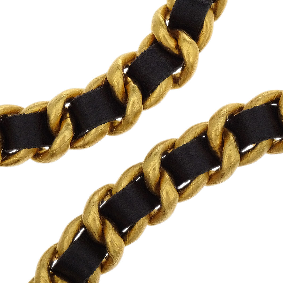 Chanel Icon Chain Belt Gold Black Leather 95A Small Good