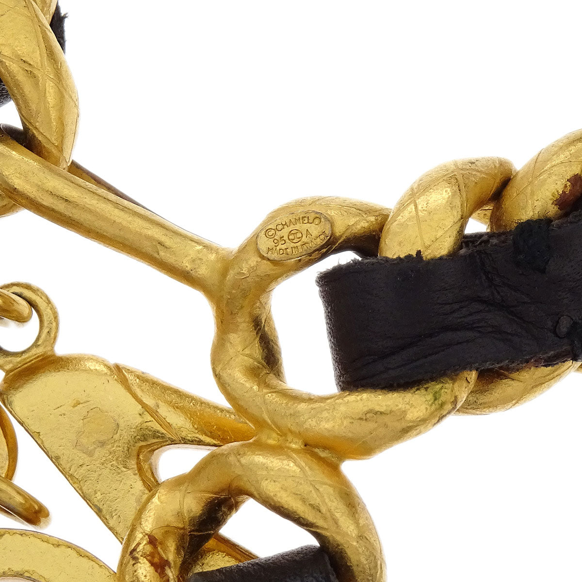 Chanel Icon Chain Belt Gold Black Leather 95A Small Good