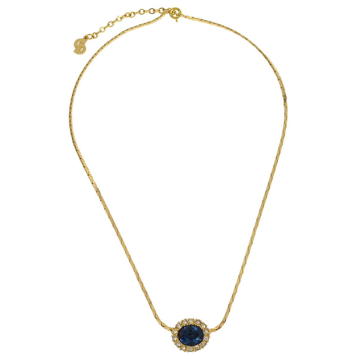 Christian Dior Necklace Pendant Gold Rhinestone