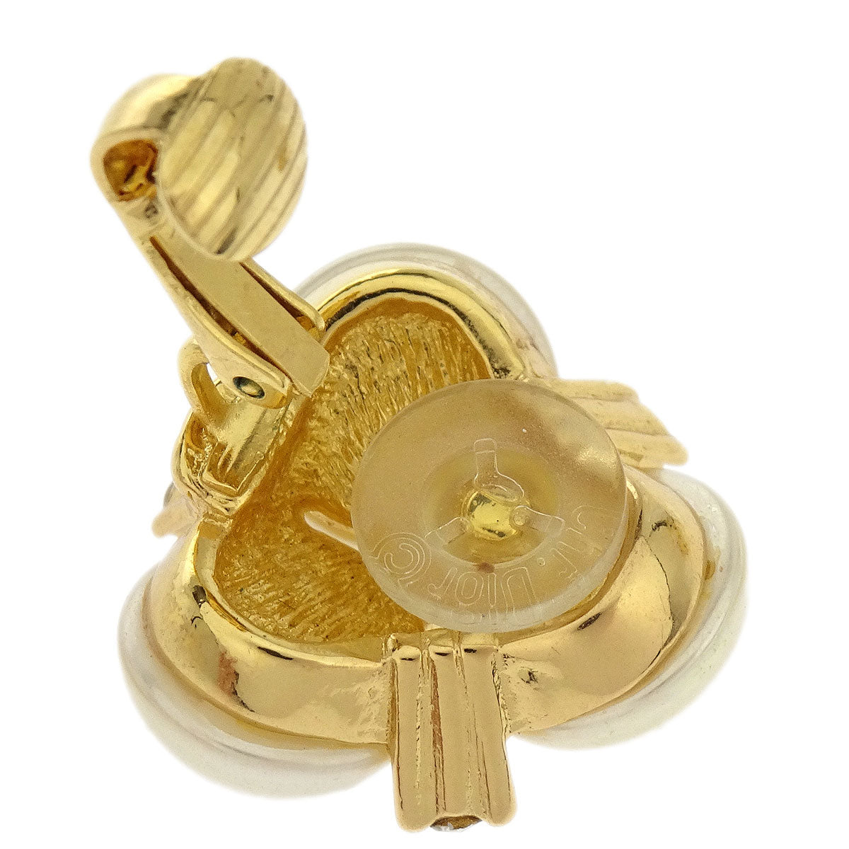 Christian Dior Earrings Clip-On Gold Costume Pearl Rhinestone