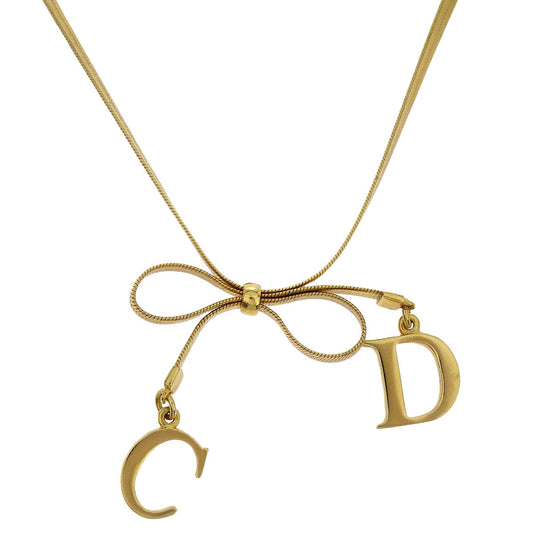 Christian Dior Necklace Pendant Bow Gold