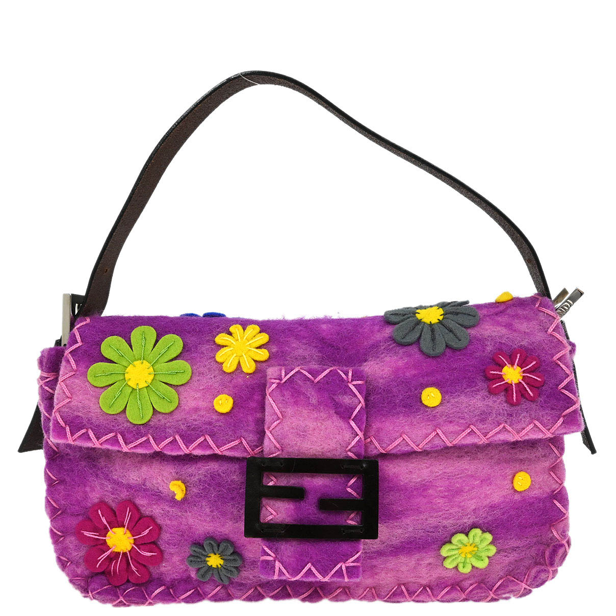 Fendi Purple Wool Floral Handbag