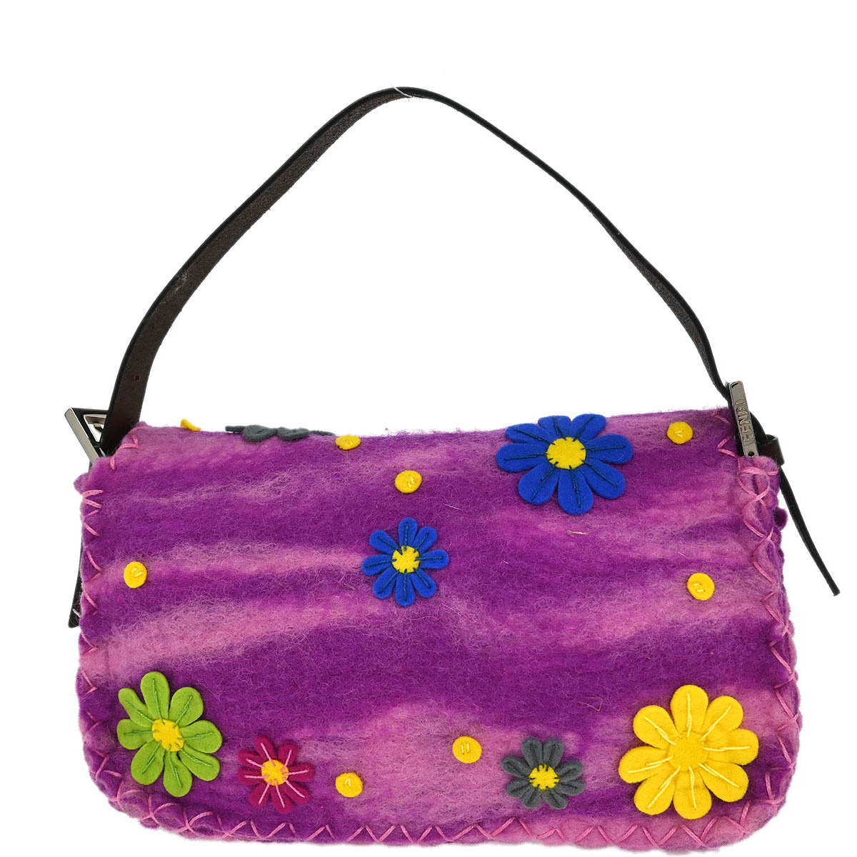 Fendi Purple Wool Floral Handbag