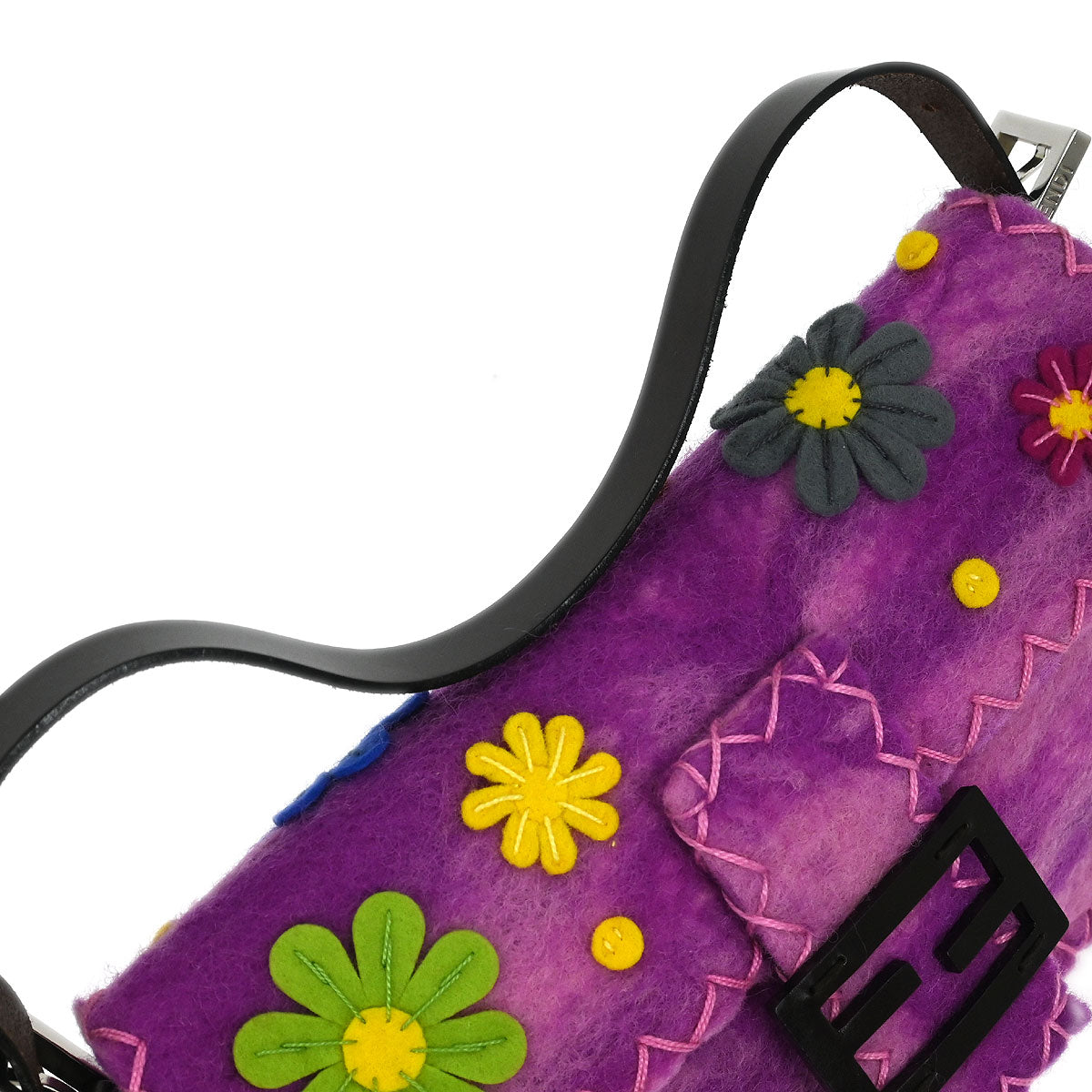 Fendi Purple Wool Floral Handbag