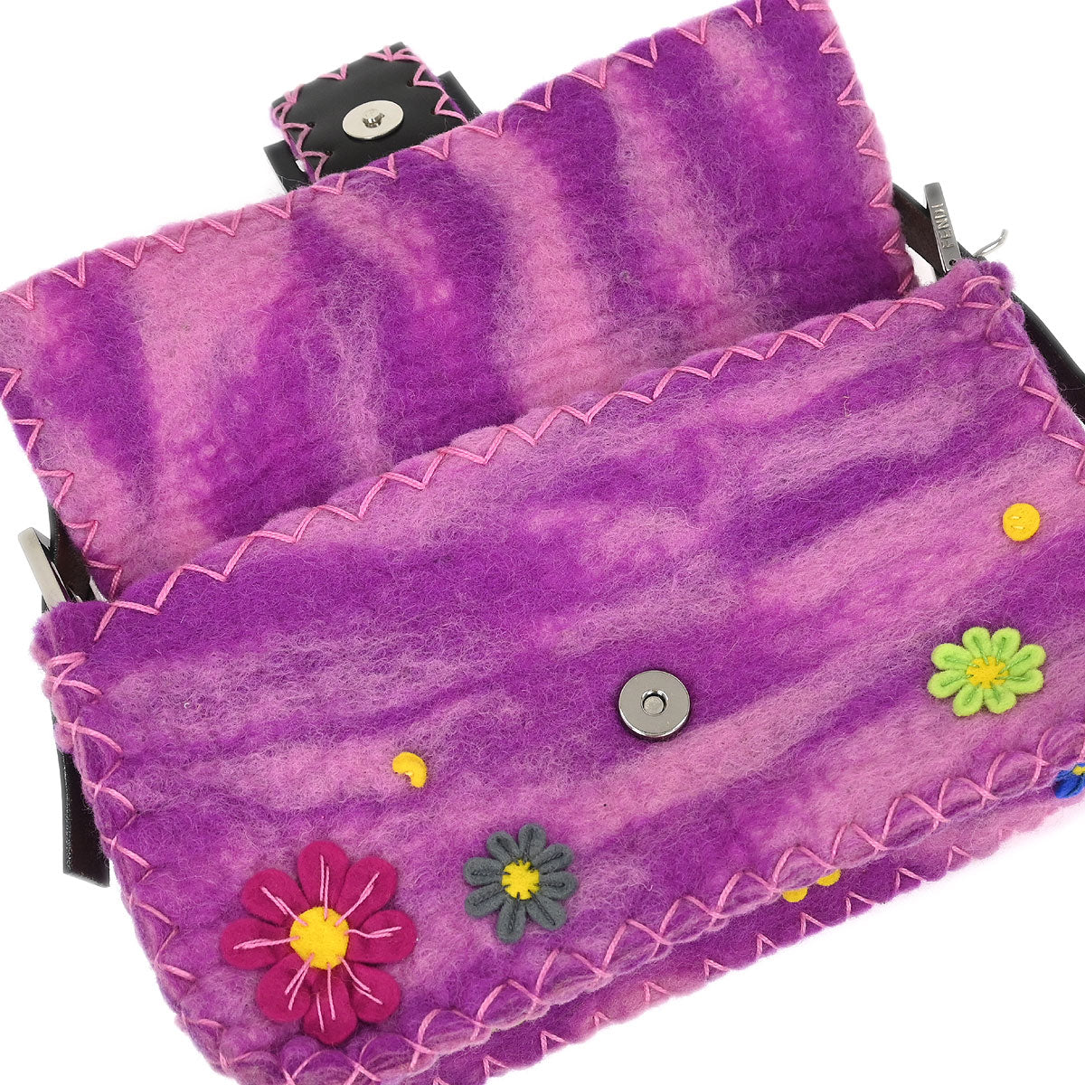 Fendi Purple Wool Floral Handbag
