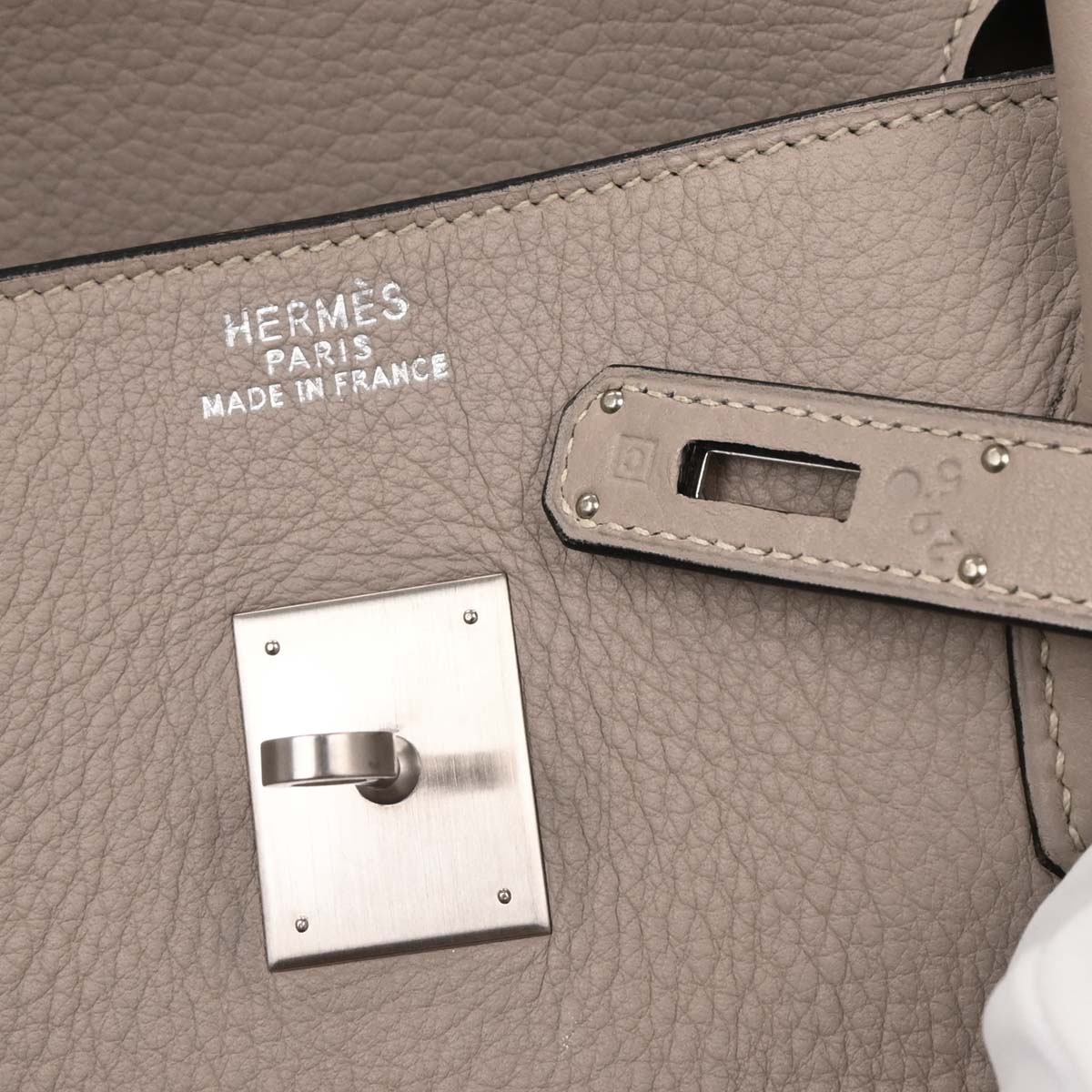 Hermes Tourterelle Taurillon Clemence Birkin 45 Handbag