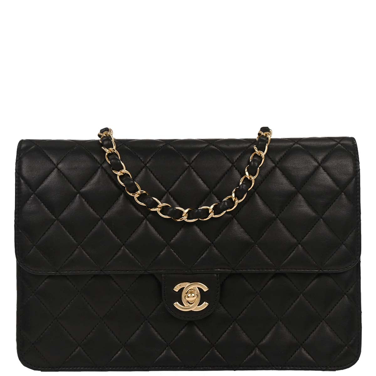 Chanel Black Lambskin Turnlock Medium Half Flap Shoulder Bag