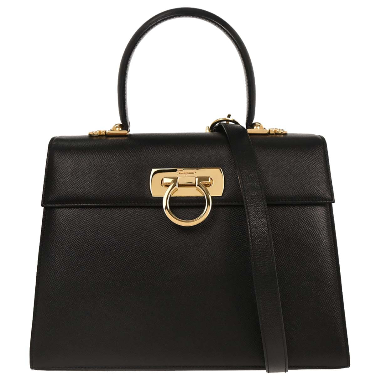 Salvatore Ferragamo Black Gancini 2way Shoulder Handbag