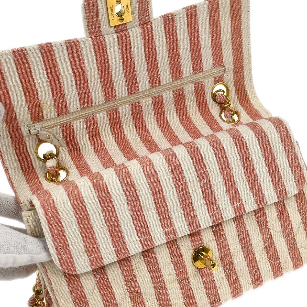 Chanel * Linen Small Classic Double Flap Shoulder Bag