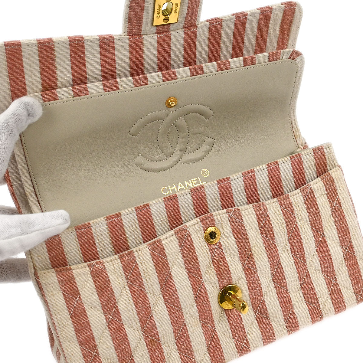 Chanel * Linen Small Classic Double Flap Shoulder Bag