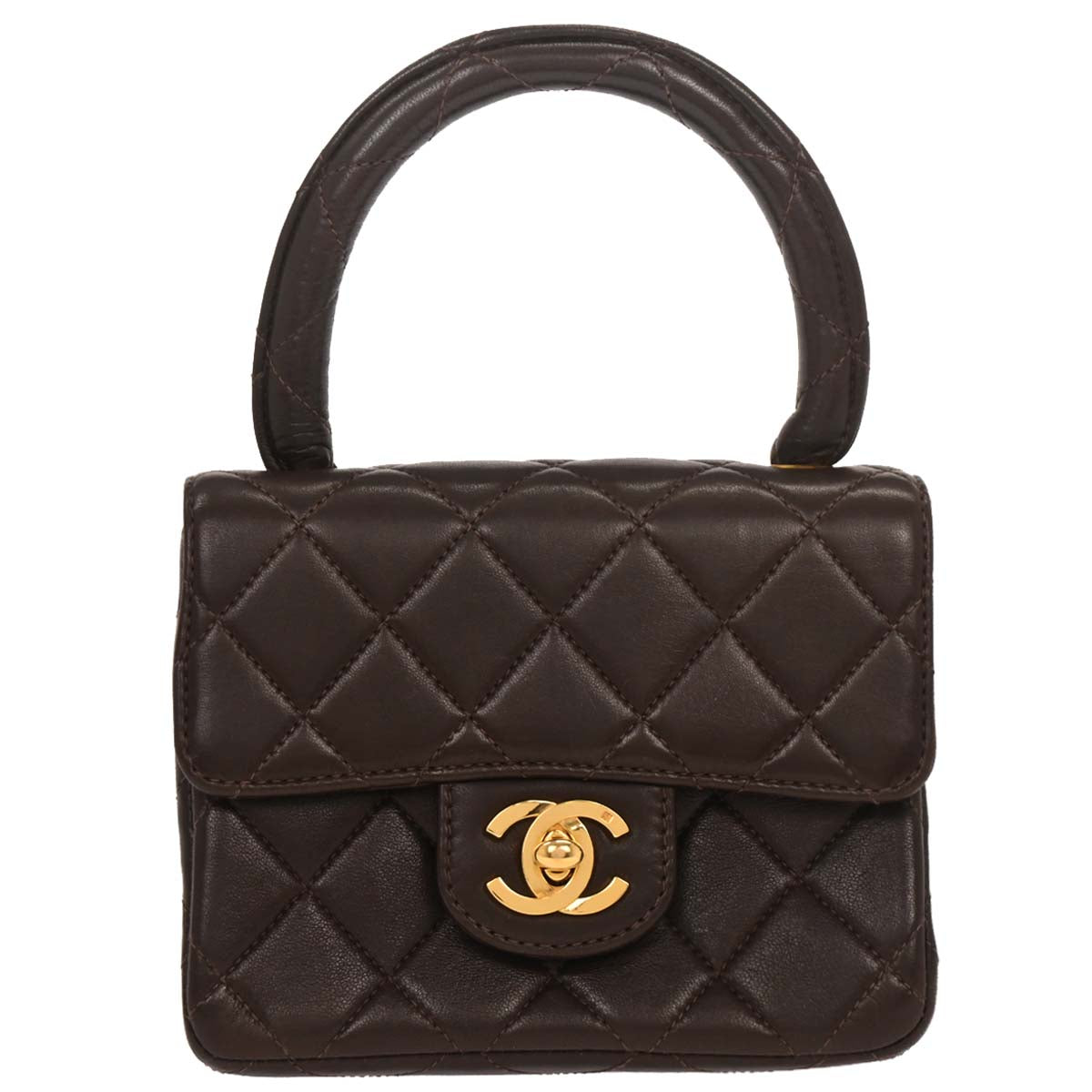Chanel Brown Lambskin Top Handle Handbag