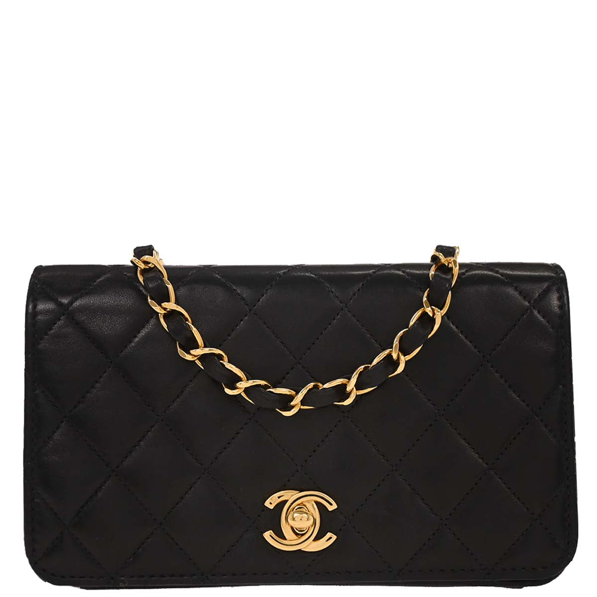Chanel Black Lambskin Turnlock Mini Full Flap Shoulder Bag