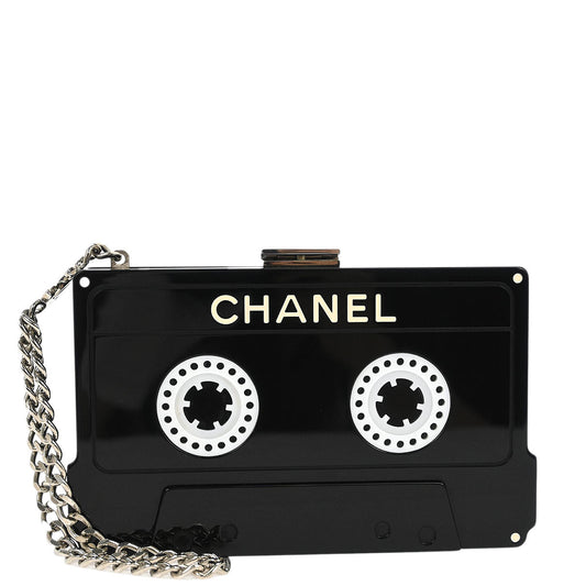 Chanel Black Acrylic Cassette Tape Clutch Bag