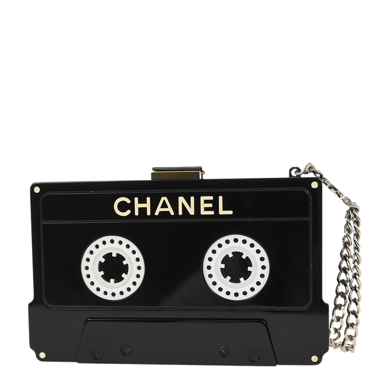 Chanel Black Acrylic Cassette Tape Clutch Bag