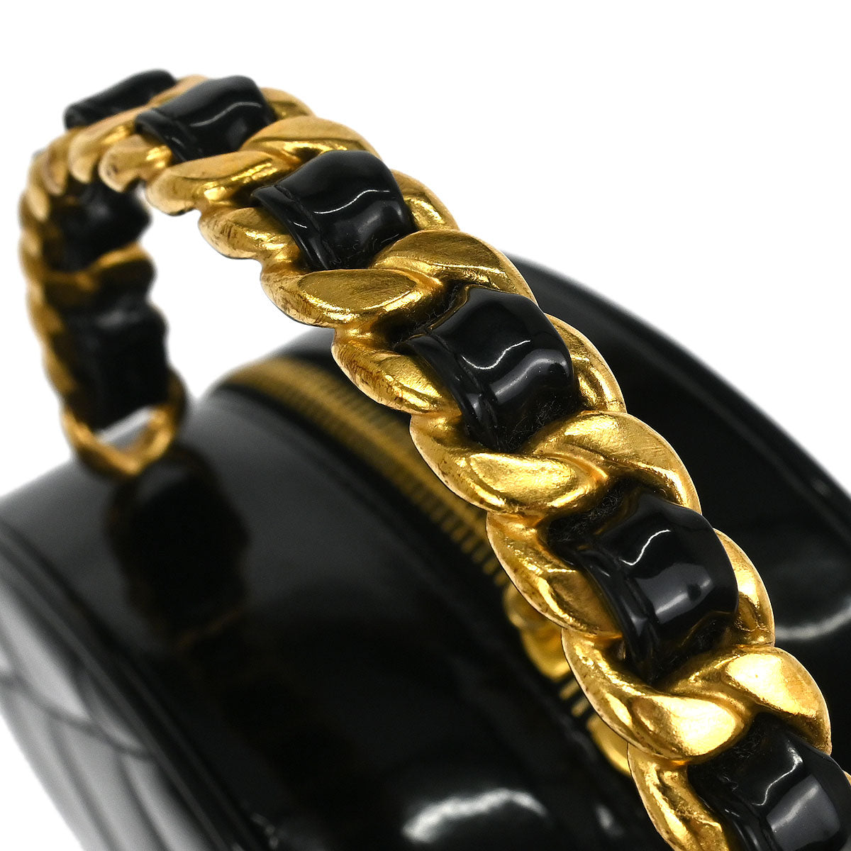 Chanel Black Patent Leather Round Vanity Handbag