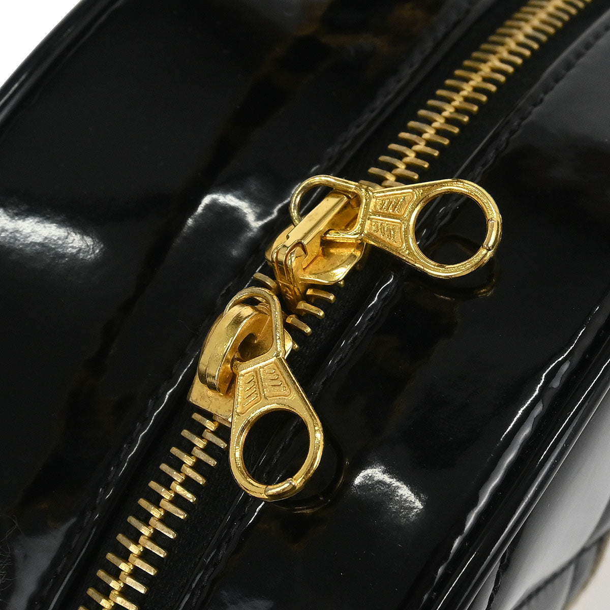 Chanel Black Patent Leather Round Vanity Handbag