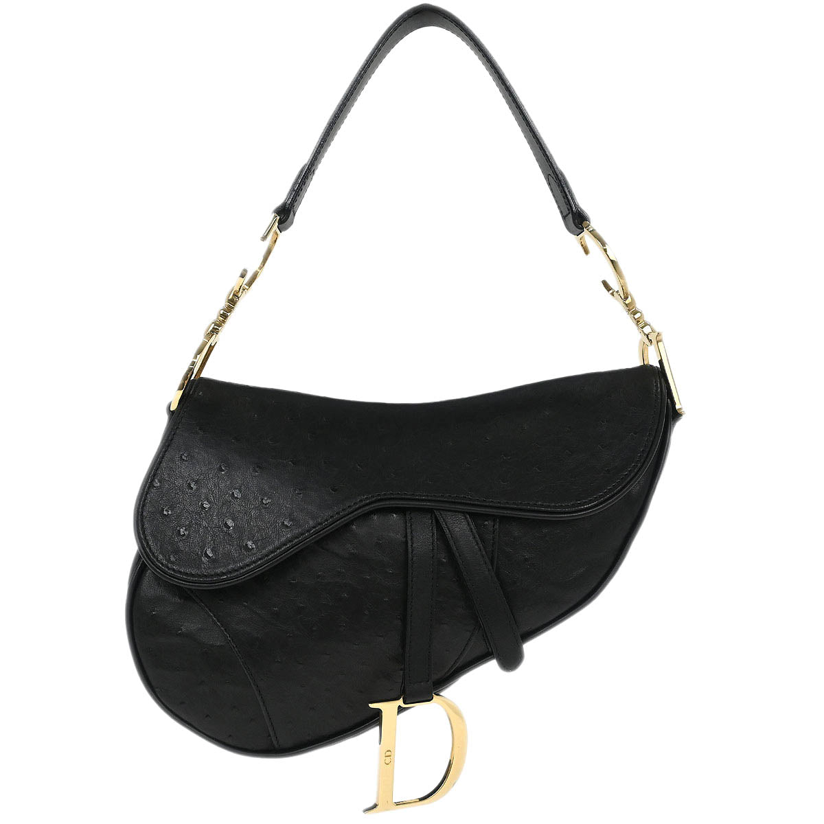 Christian Dior * Black Ostrich Saddle Handbag