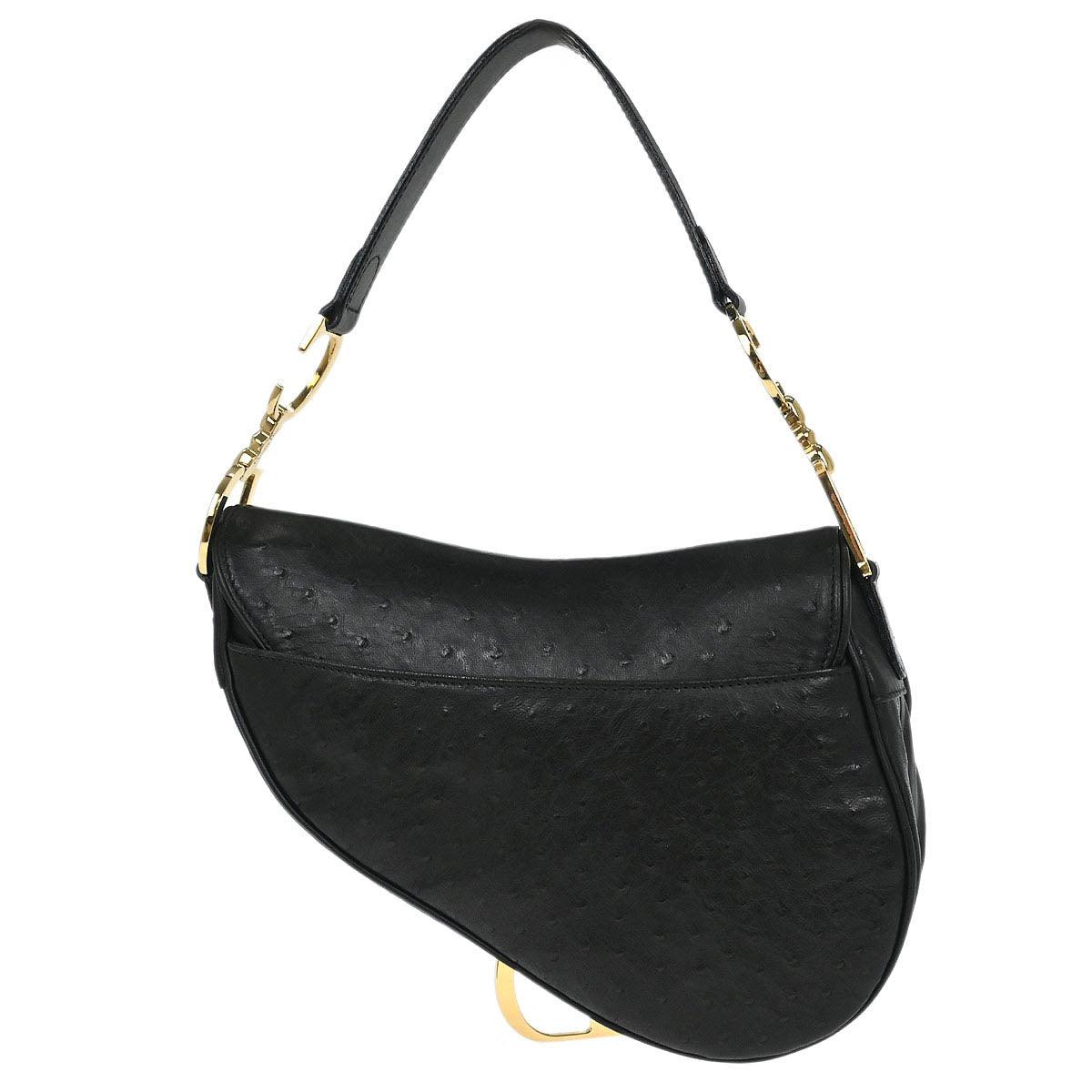 Christian Dior * Black Ostrich Saddle Handbag