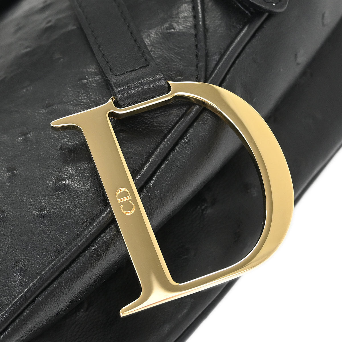 Christian Dior * Black Ostrich Saddle Handbag