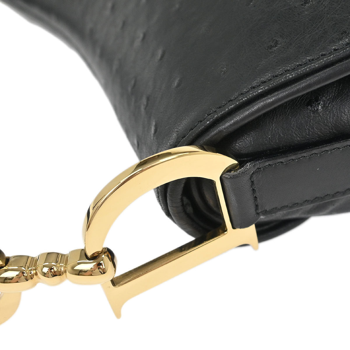 Christian Dior * Black Ostrich Saddle Handbag