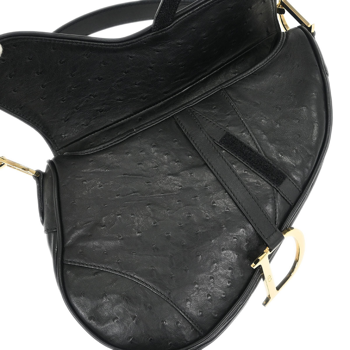 Christian Dior * Black Ostrich Saddle Handbag