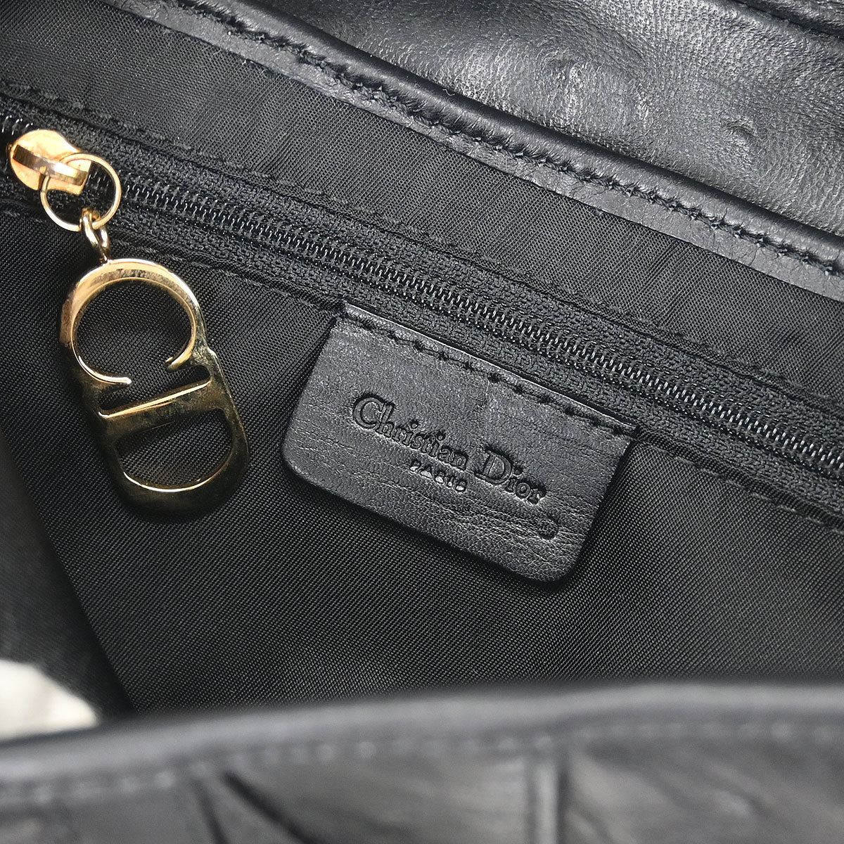 Christian Dior * Black Ostrich Saddle Handbag