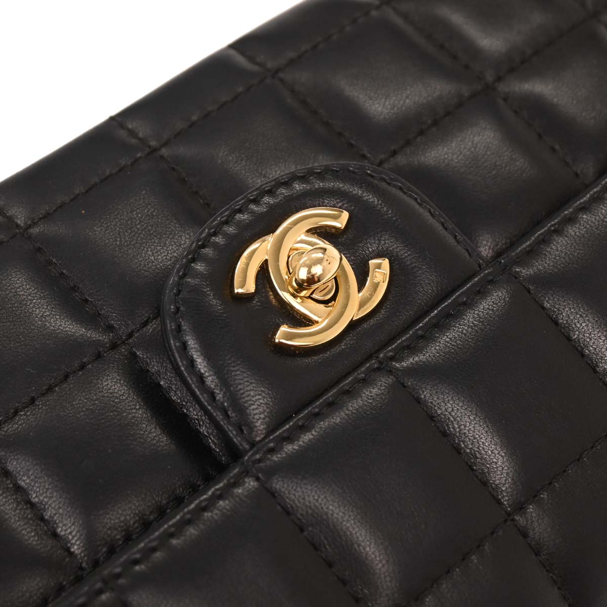 Chanel Black Lambskin East West Choco Bar Shoulder Bag