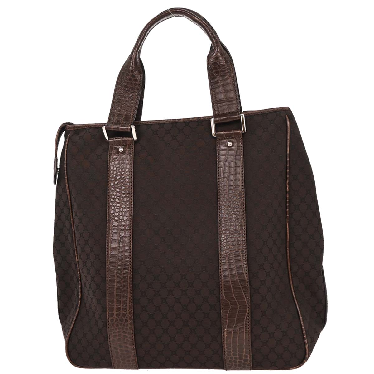 Celine Brown Canvas Embossed Leather Macadam Tote Handbag