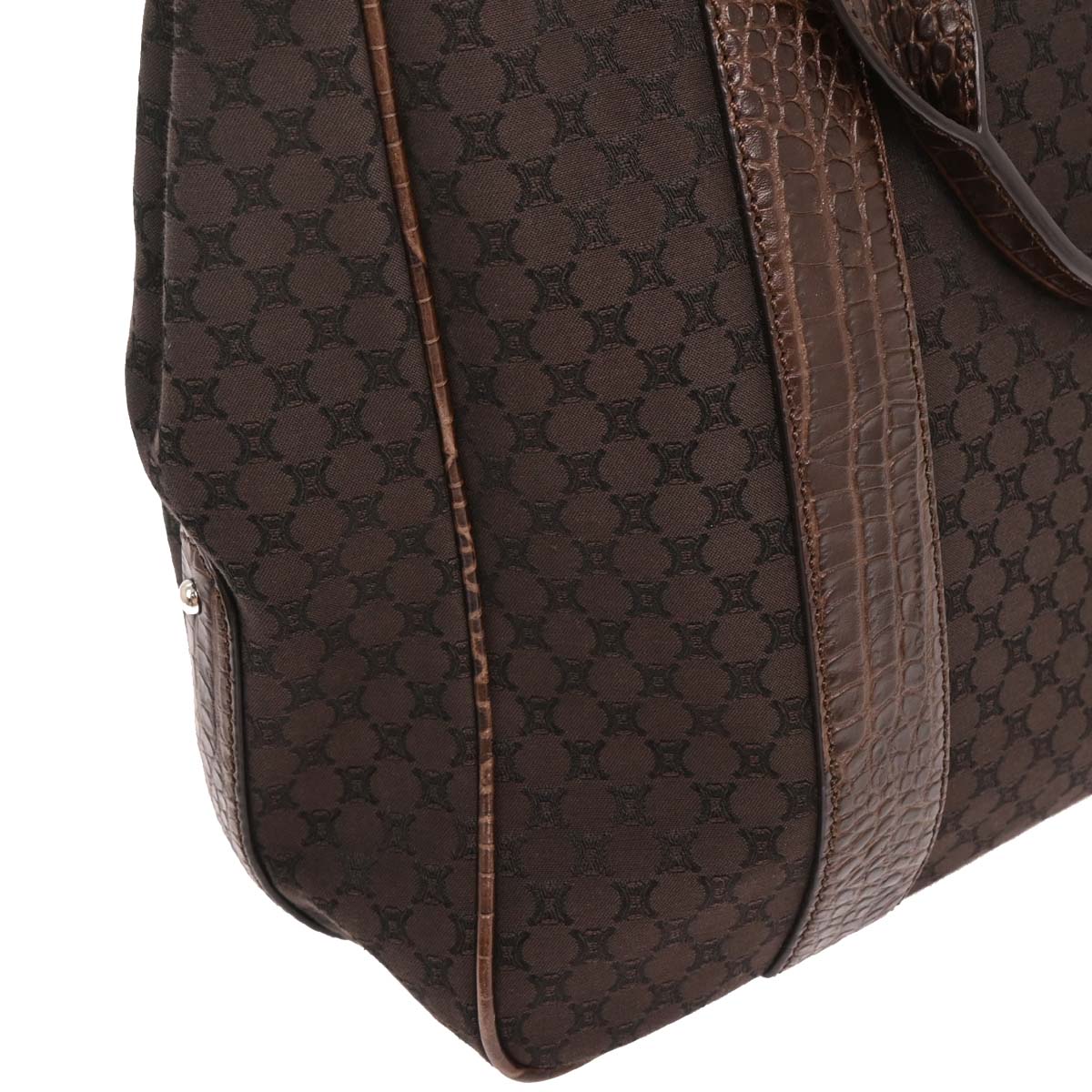 Celine Brown Canvas Embossed Leather Macadam Tote Handbag