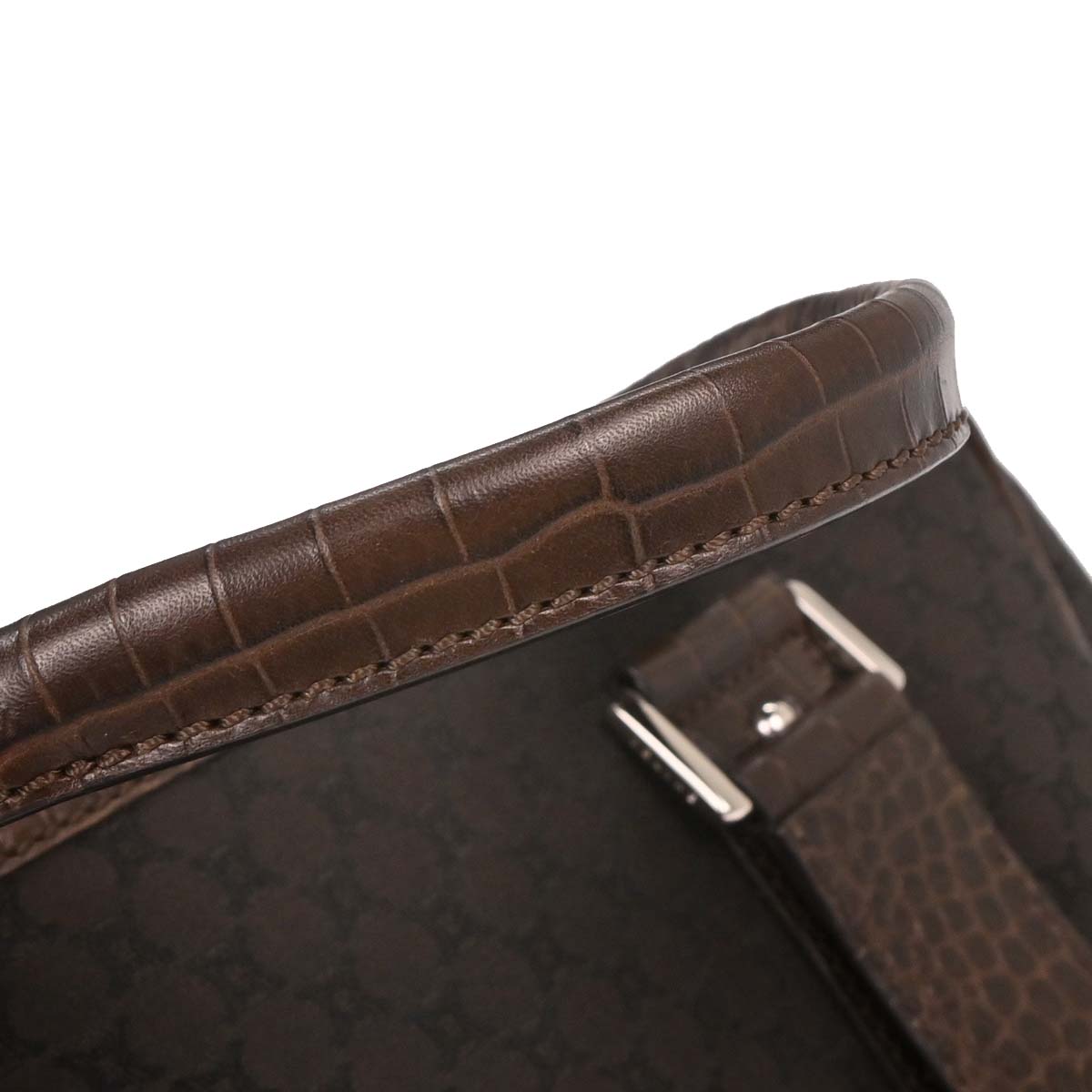 Celine Brown Canvas Embossed Leather Macadam Tote Handbag