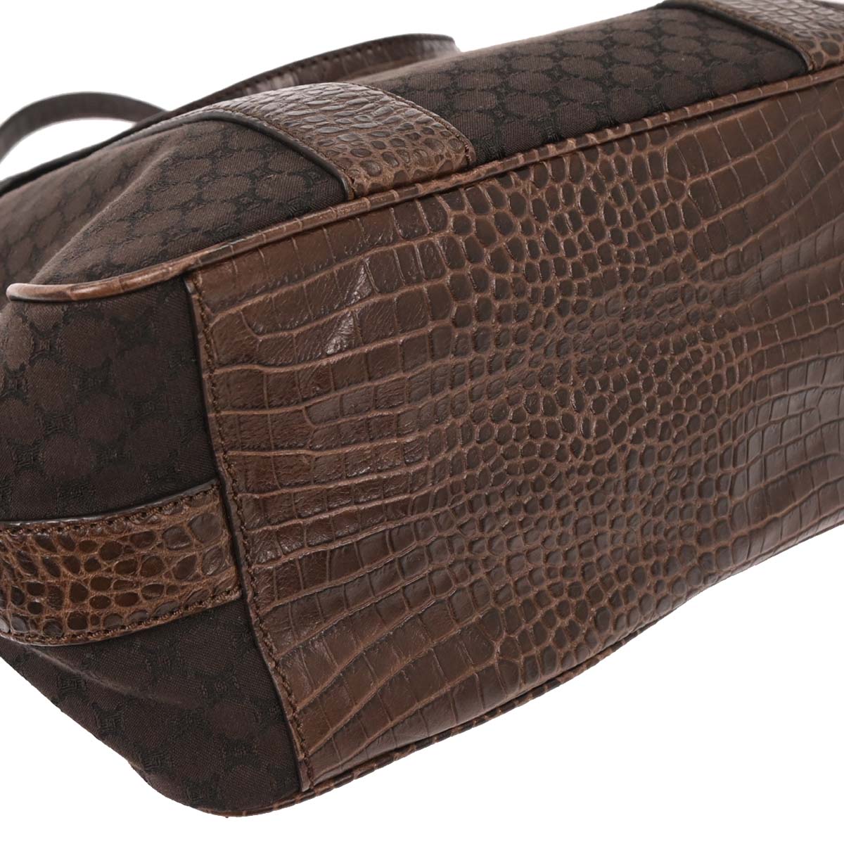Celine Brown Canvas Embossed Leather Macadam Tote Handbag