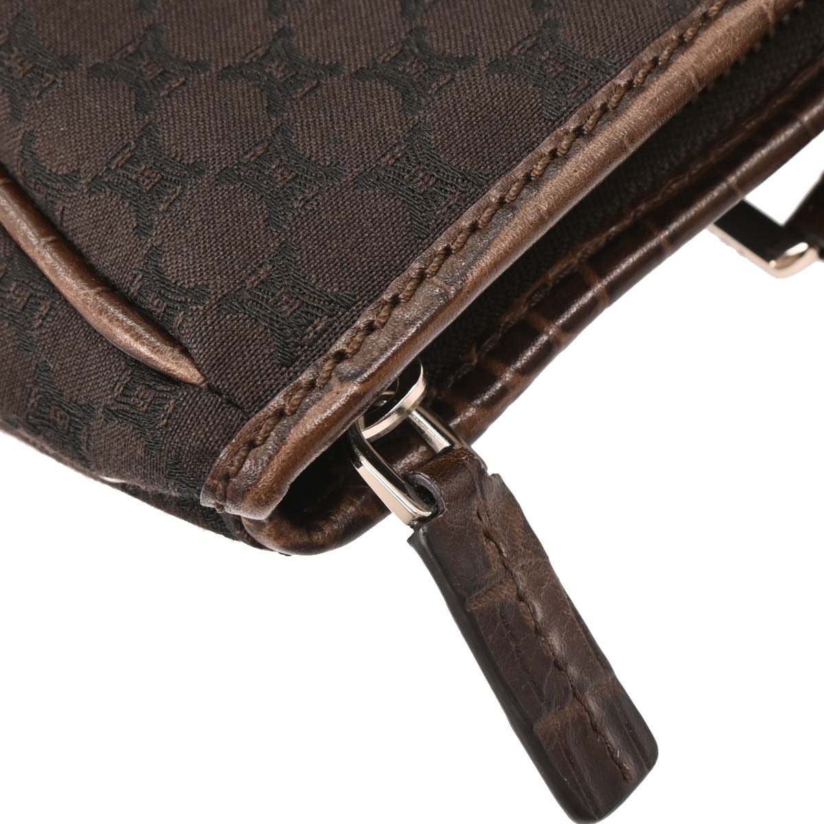Celine Brown Canvas Embossed Leather Macadam Tote Handbag
