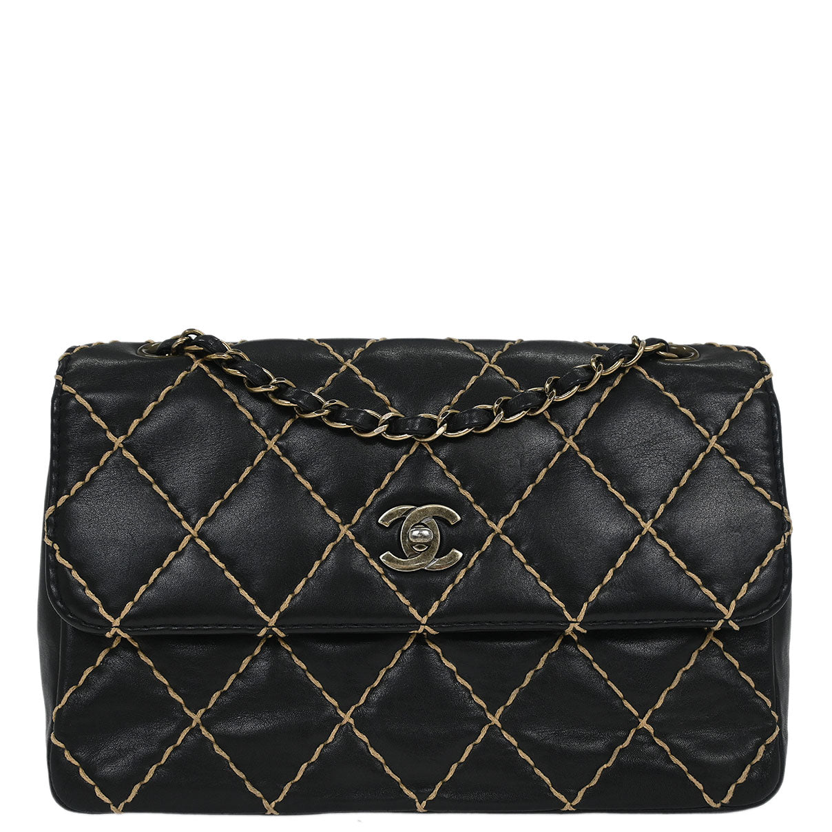 Chanel Black Calfskin Wild Stitch Shoulder Bag