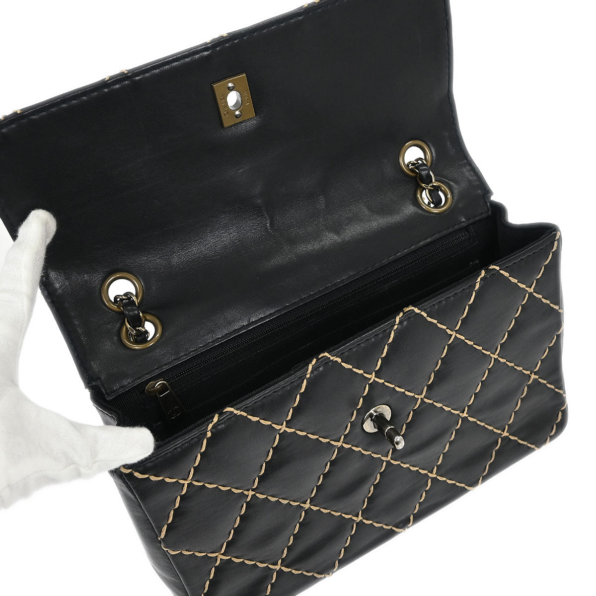 Chanel Black Calfskin Wild Stitch Shoulder Bag