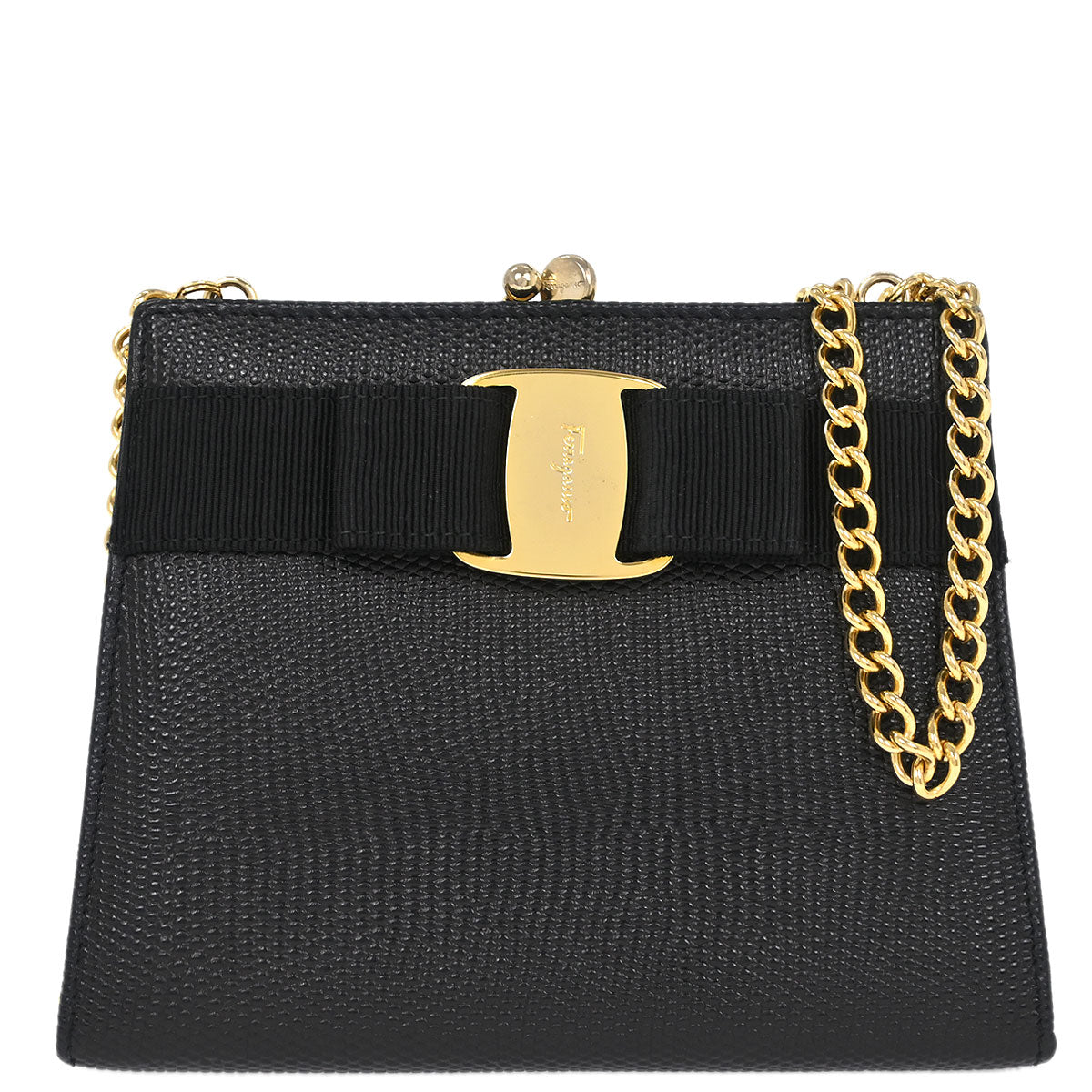 Salvatore Ferragamo Black Vara Bow Chain Shoulder Bag