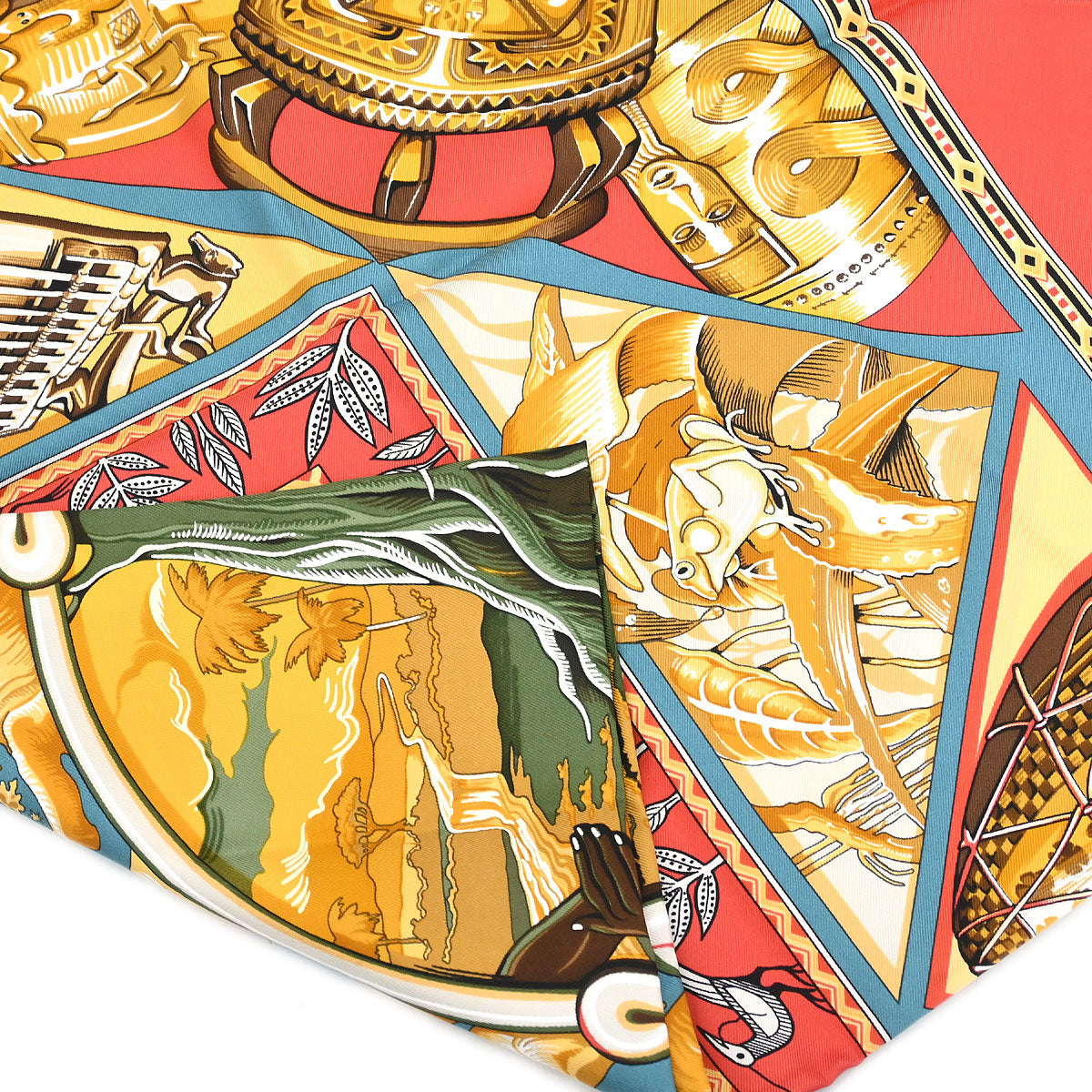 Hermes Scarf Carre 90 Au Son du Tam Tam Red Small Good