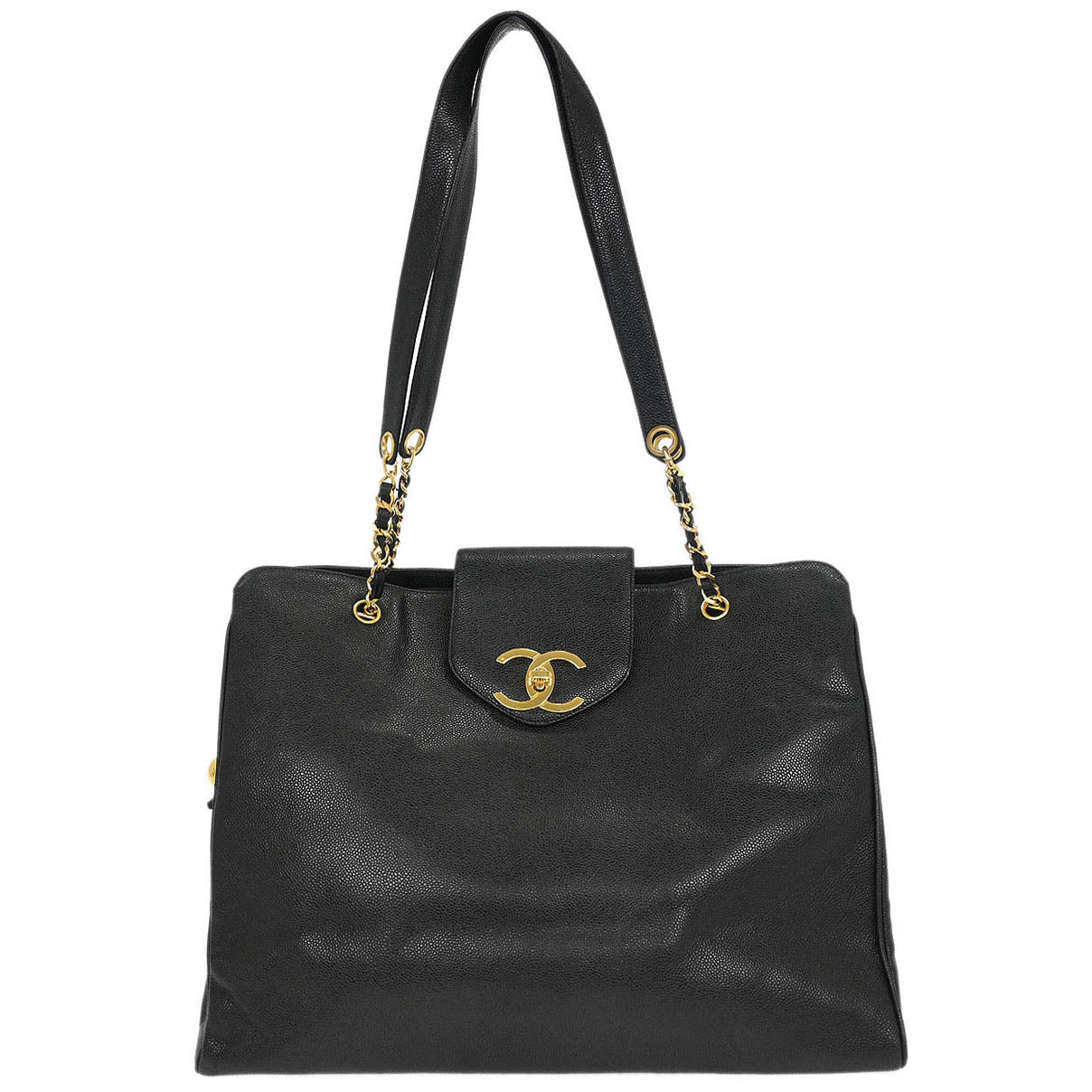 Chanel Black Caviar Supermodel Shoulder Tote Bag
