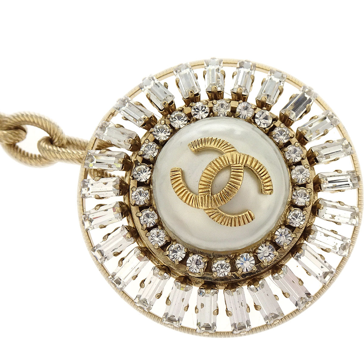 Chanel Chain Belt Gold Medallion Rhinestone Costume Pearl 07P Small Good