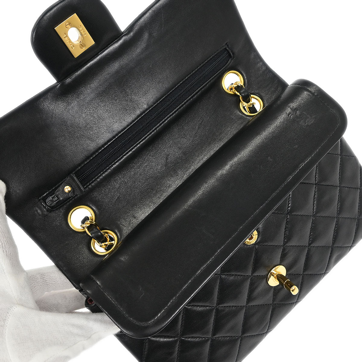 Chanel Black Lambskin Small Classic Double Flap Shoulder Bag
