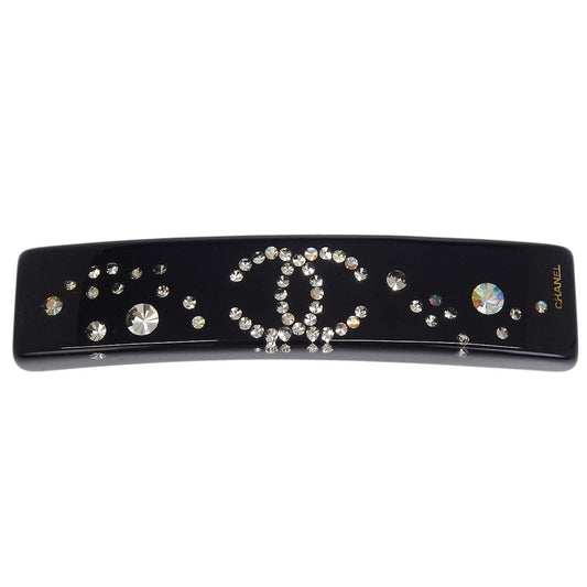 Chanel Hair Clip Hairpin Barrette CC Rhinestone Black 03A