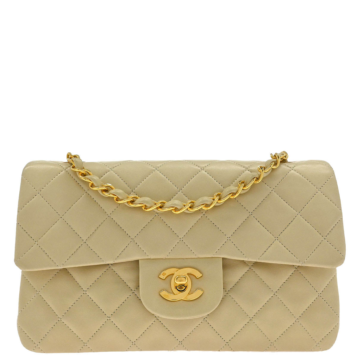 Chanel Off-white Lambskin Small Classic Double Flap Shoulder Bag