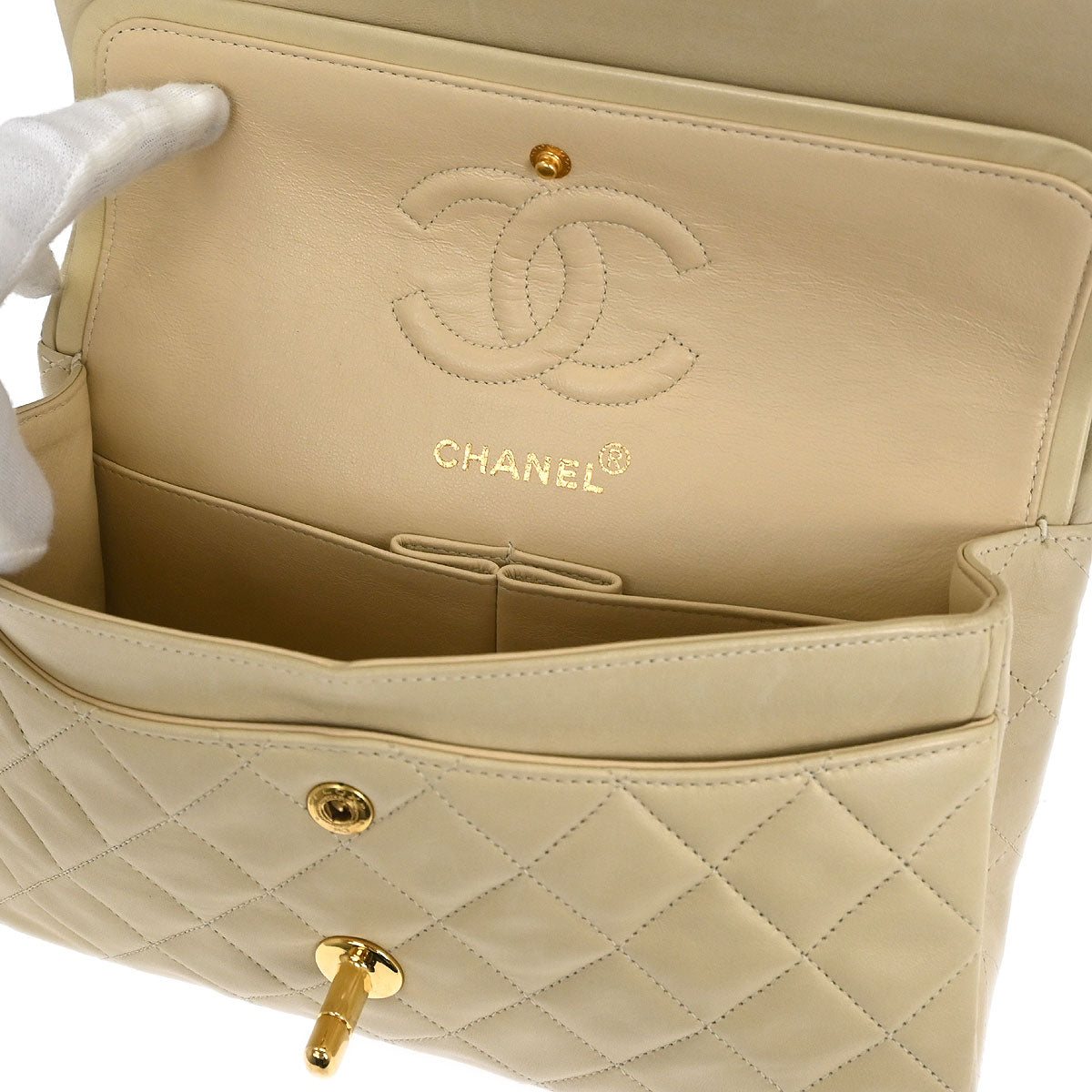 Chanel Off-white Lambskin Small Classic Double Flap Shoulder Bag