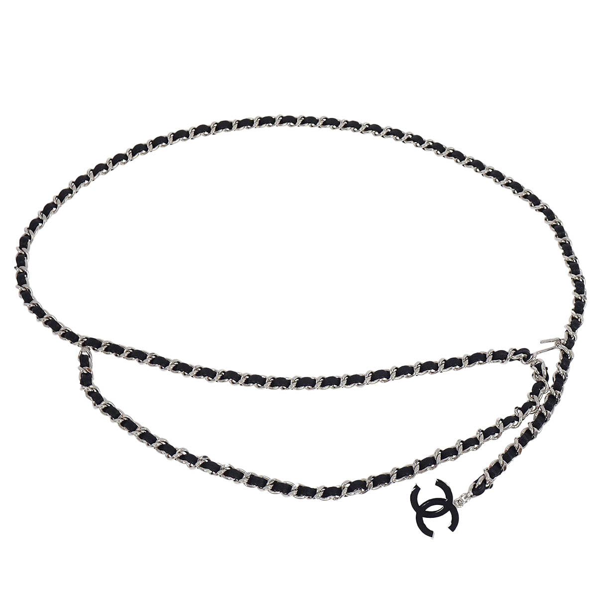 Chanel Silver Black Chain Belt CC Leather 05V Small Good