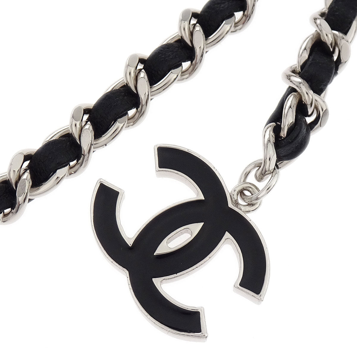 Chanel Silver Black Chain Belt CC Leather 05V Small Good