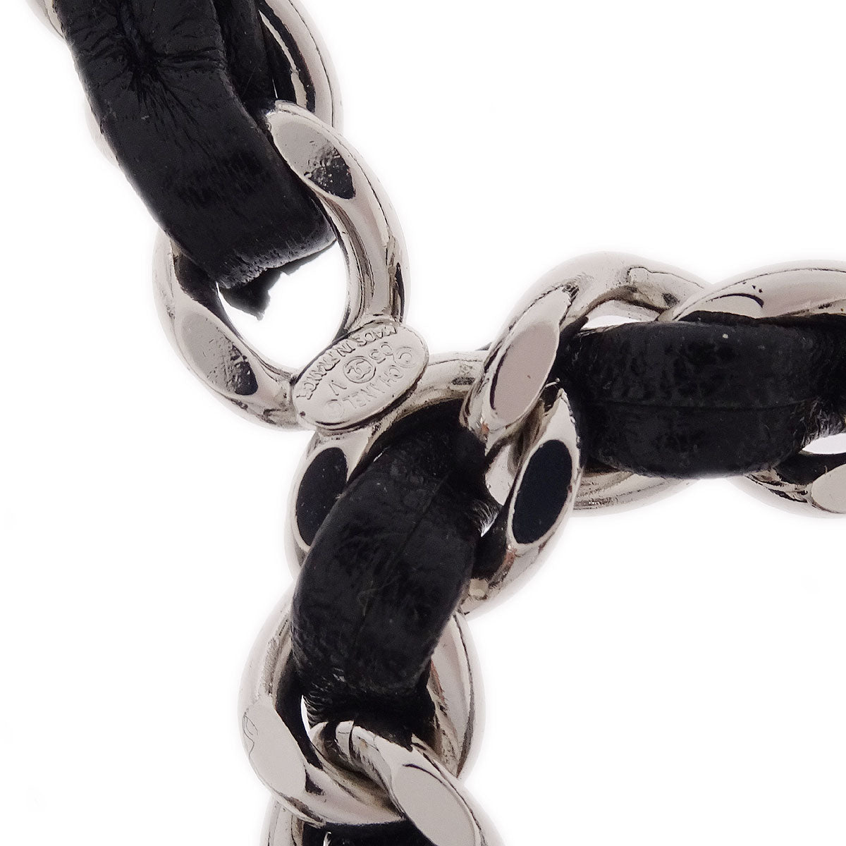Chanel Silver Black Chain Belt CC Leather 05V Small Good