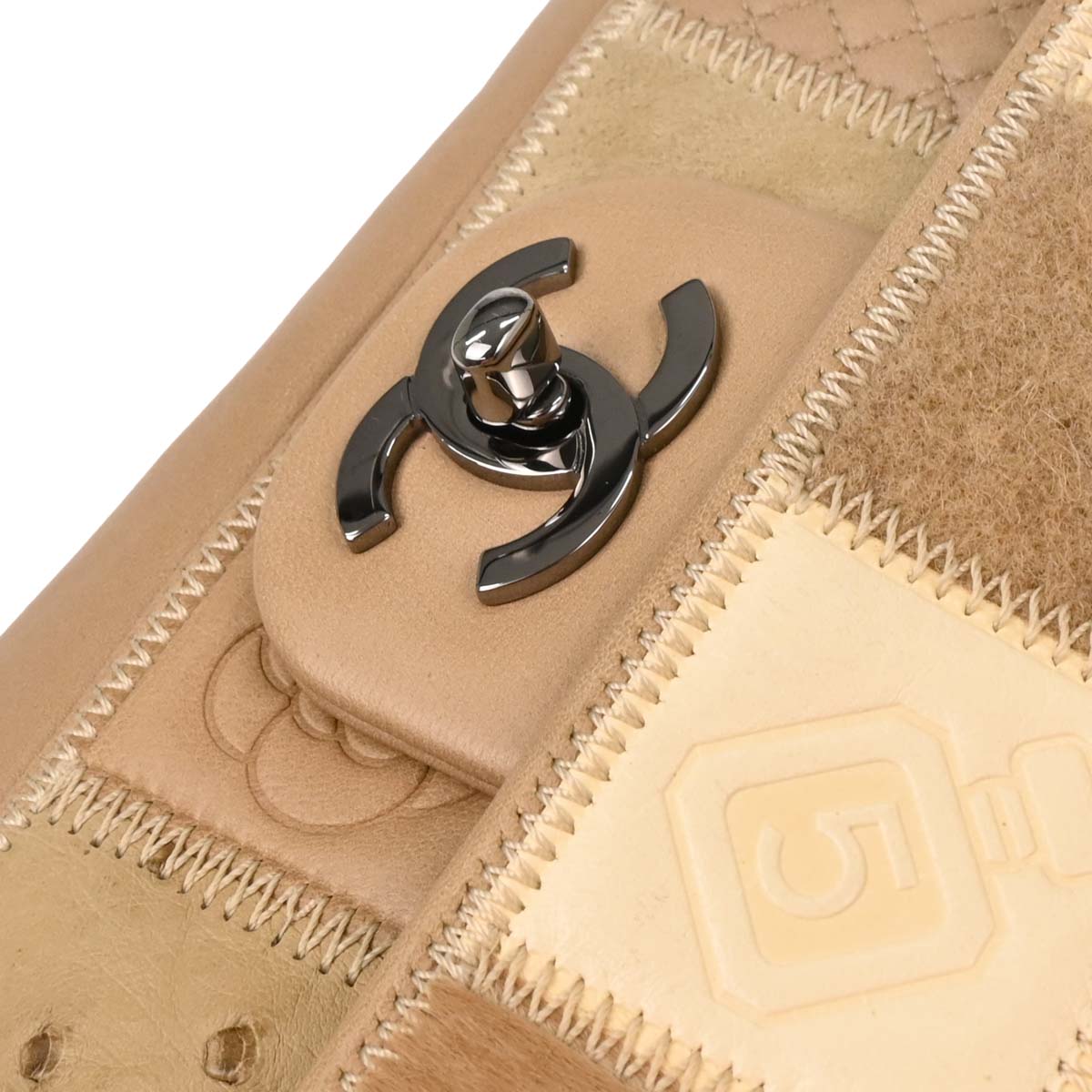 Chanel * 2006-2008 Brown Mixed Material Patchwork Single Flap Bag Medium