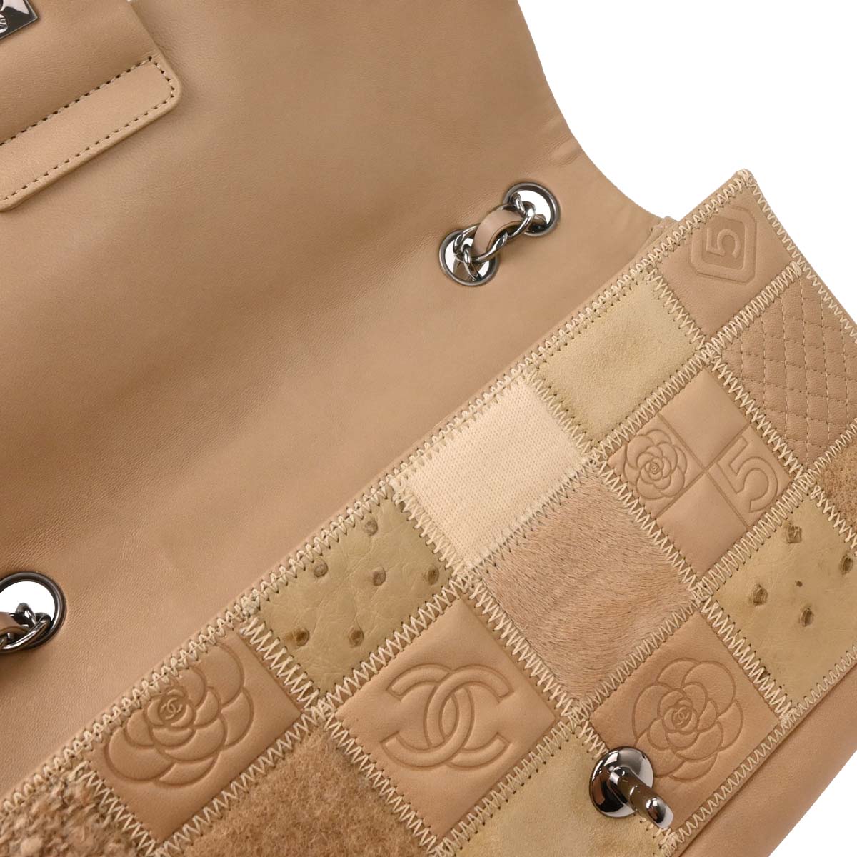 Chanel * 2006-2008 Brown Mixed Material Patchwork Single Flap Bag Medium
