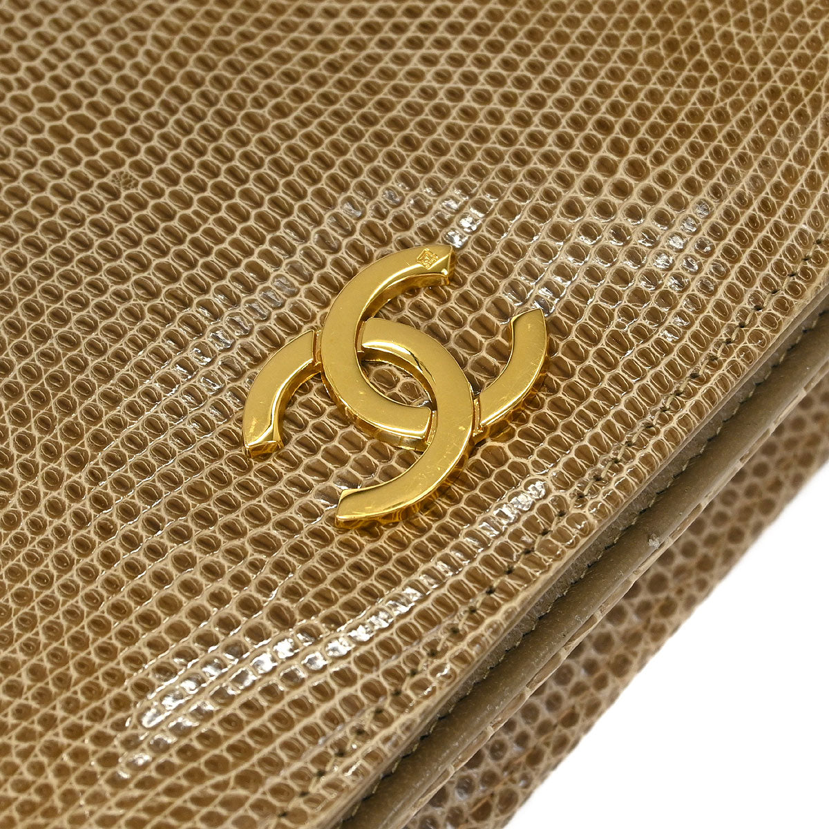 Chanel * Beige Lizard Pushlock Mini Full Flap Shoulder Bag