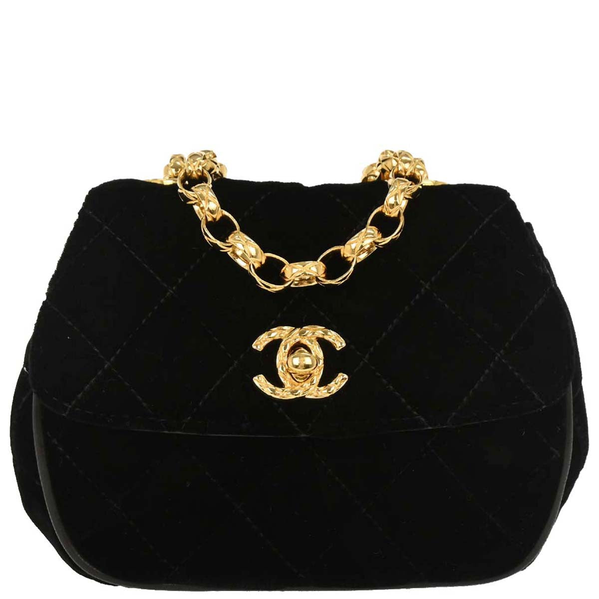 Chanel 1991-1994 Black Velvet Shoulder Bag