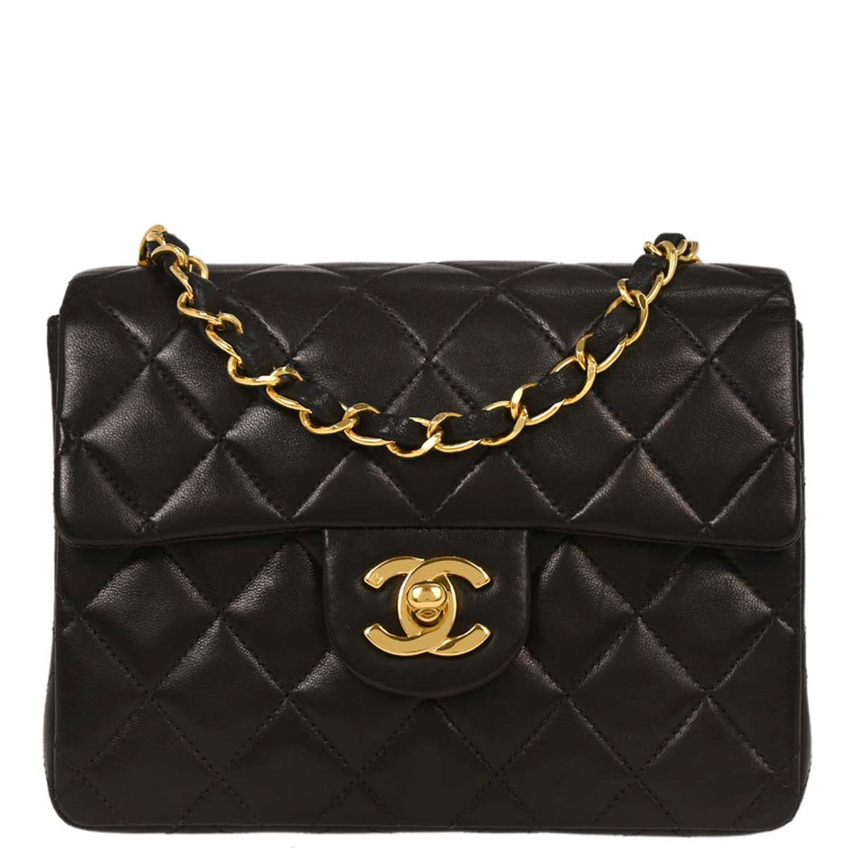 Chanel 1996-1997 Black Lambskin Mini Classic Square Flap Shoulder Bag